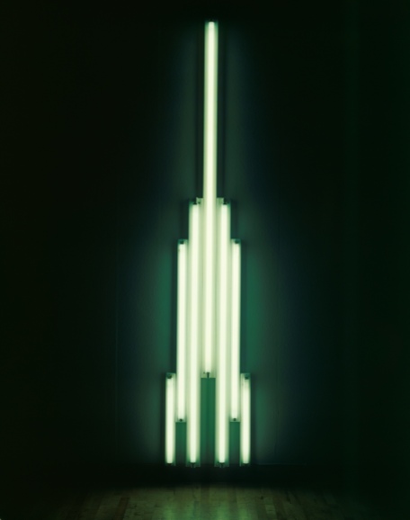 Dan Flavin ‘Monument’ for V. Tatlin 1966–9 Fluorescent tubes and metal 305.4 × 58.4 × 8.9 cm © 2014 Stephen Flavin / Artists Rights Society (ARS), New York Courtesy Tate Collection: Purchased 1971