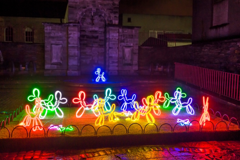 Lumiere London: Neon Dogs, Deepa Mann-Kler, Lumiere Derry~Londonderry, Produced by Artichoke, Commissioned by UK City of Culture 2013, Photo by Chris Hill